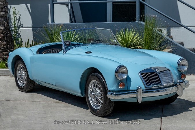 Baby blue MG car