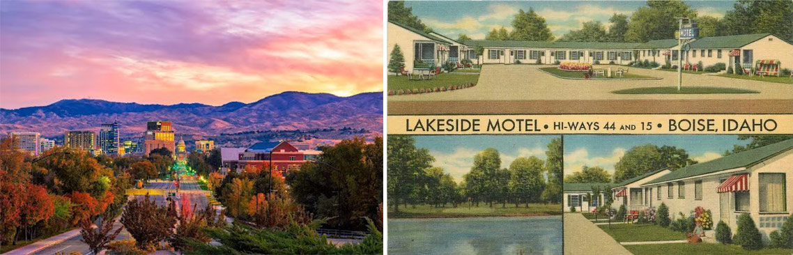 Boise ID and postcard from Lakeside Motel