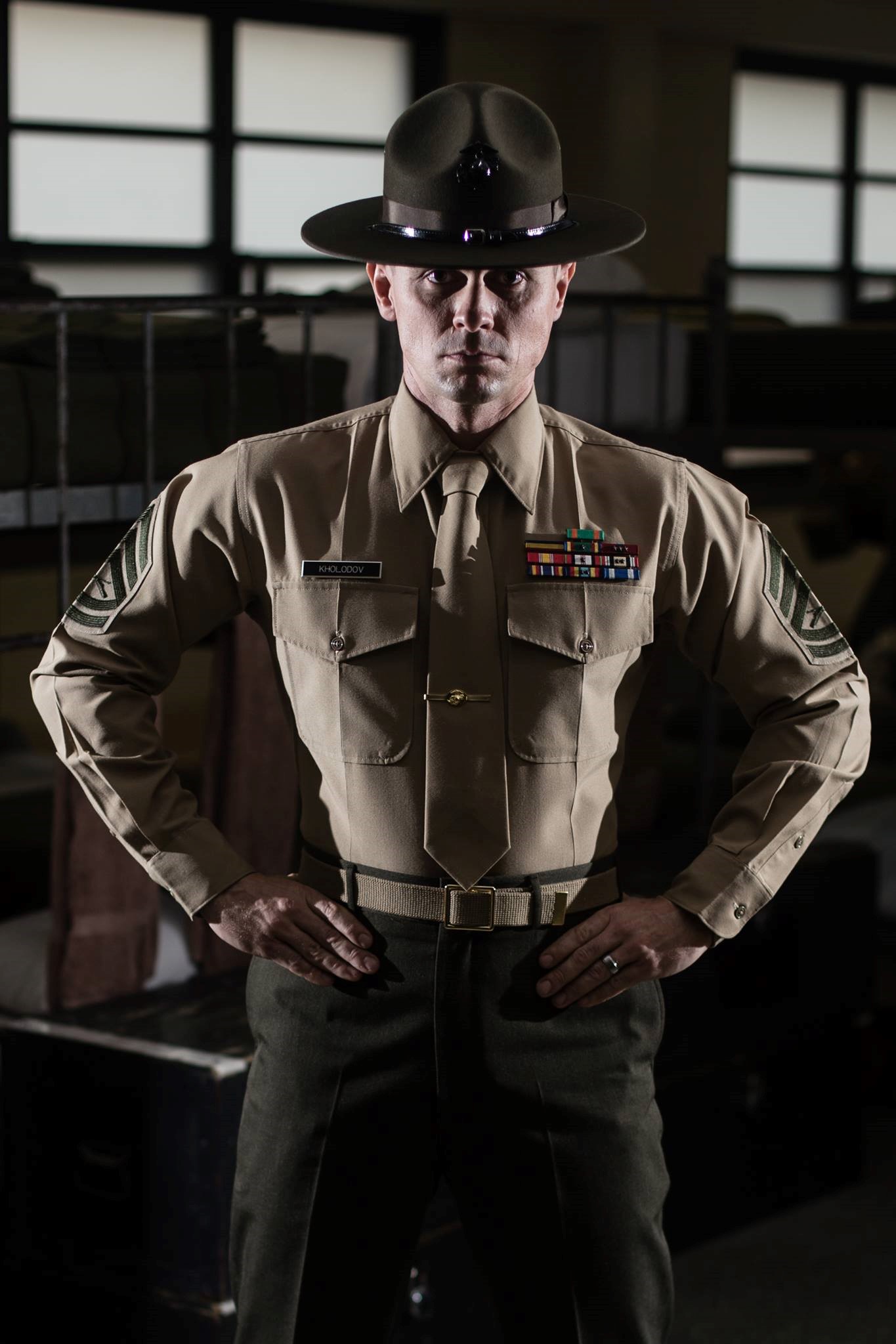 Stern-looking drill instructor