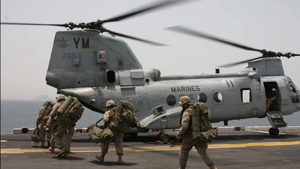 Military helicopter in action