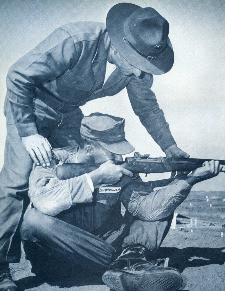 Historical photo of military shooting instruction