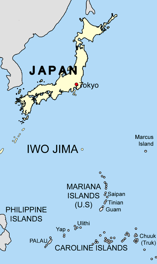 Map showing Japan and Iwo Jima