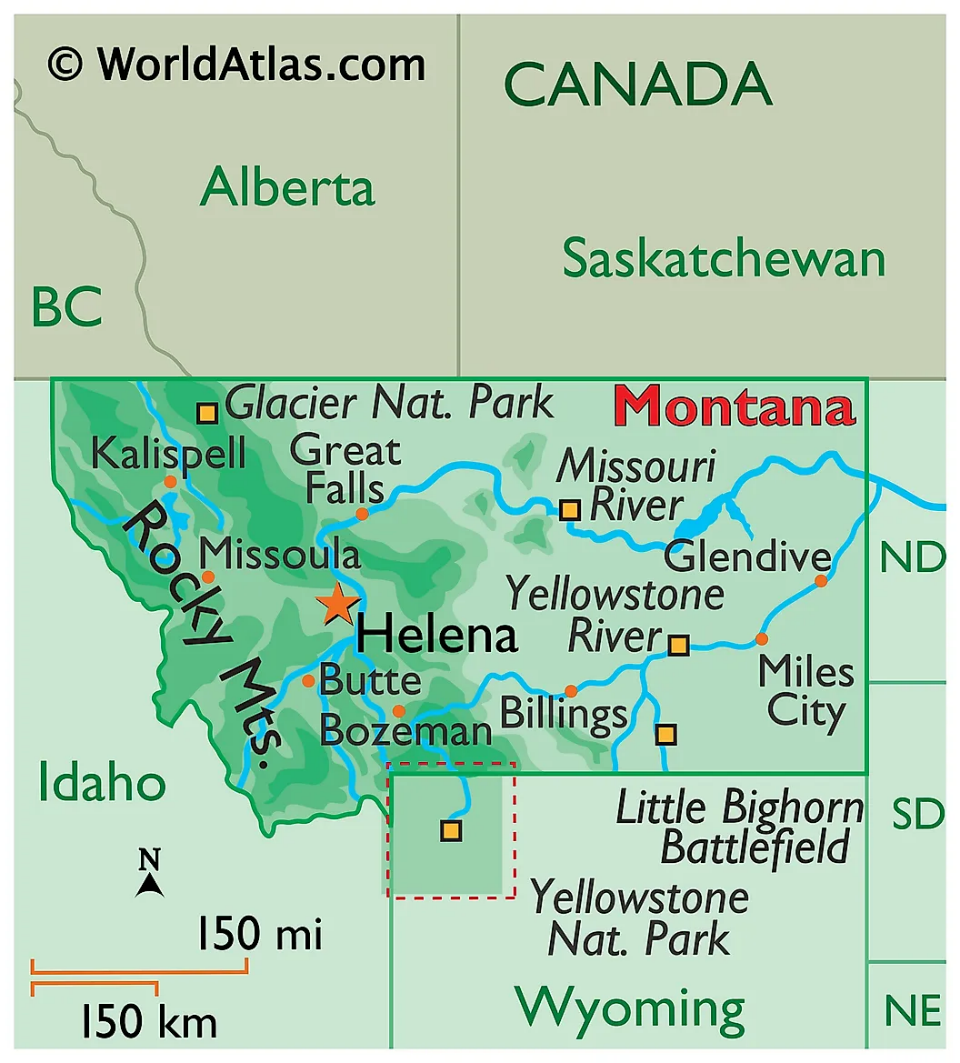 Map of Montana and surrounding area