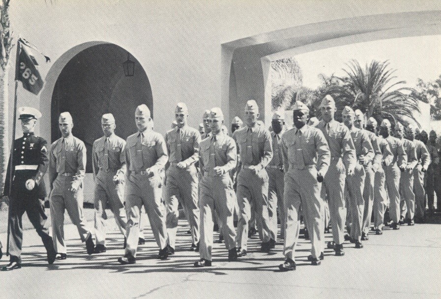 Marines marching in dress uniform