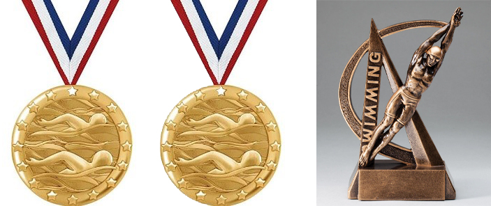 Gold medals and swim trophy