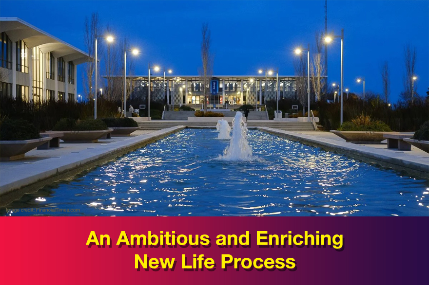 An Ambitious and Enriching New Life Process A pool with fountains at dusk